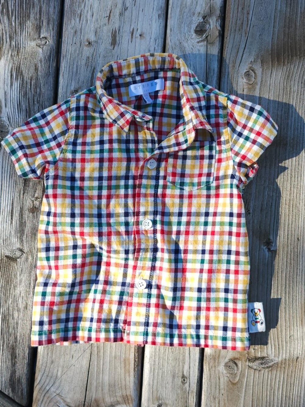 ADORABLE HBC Stripes Toddler Plaid button Up Short Sleeve Size 18-24 Months